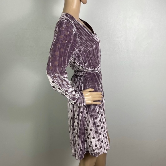 NEW HOUSE OF HOLLAND PURPLE VELVET POLKA DOT WRAP MINI DRESS - Picture 6 of 8